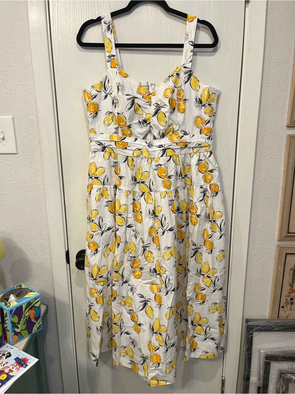 Free Assembly Lemon Orange Cut-Out Midi Dress Cotton Smocked Size Large